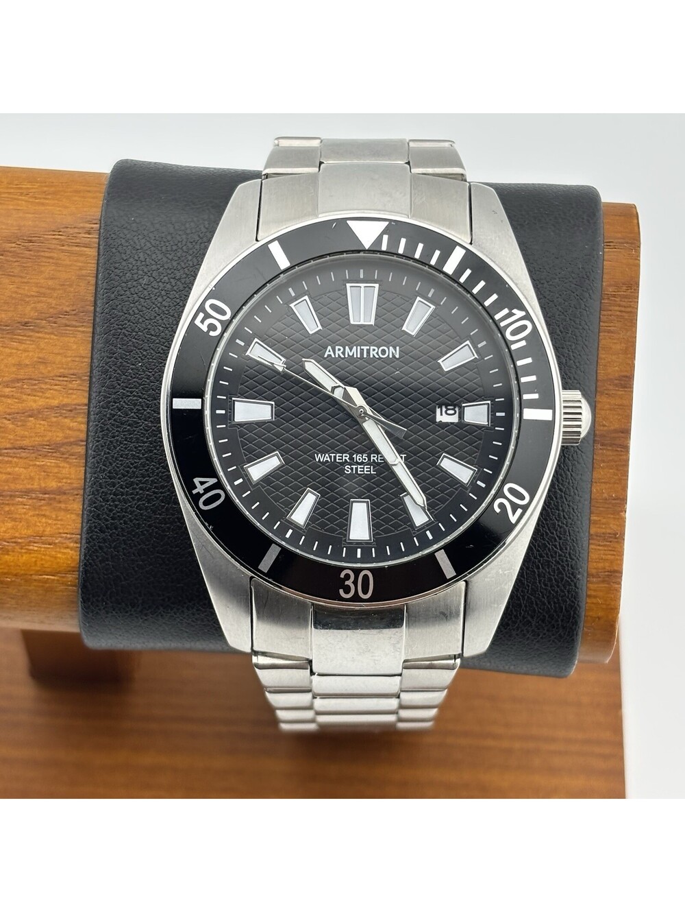 Armitron 43mm Textured Black Dial Black Bezel Date Stainless Steel Watch 20/5276